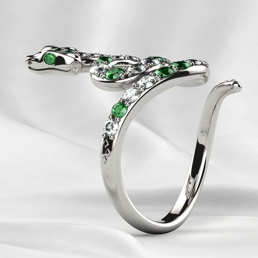 Emerald Gems Snake Open Gold Ring 3D print model_18