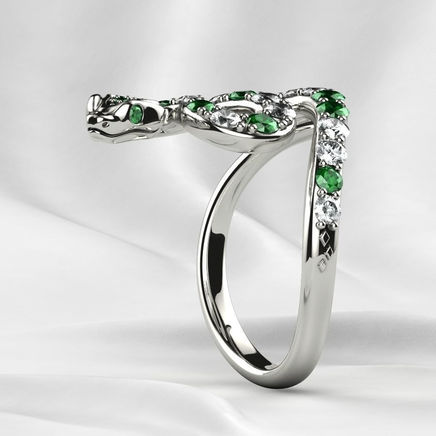 Emerald Gems Snake Open Gold Ring 3D print model_20