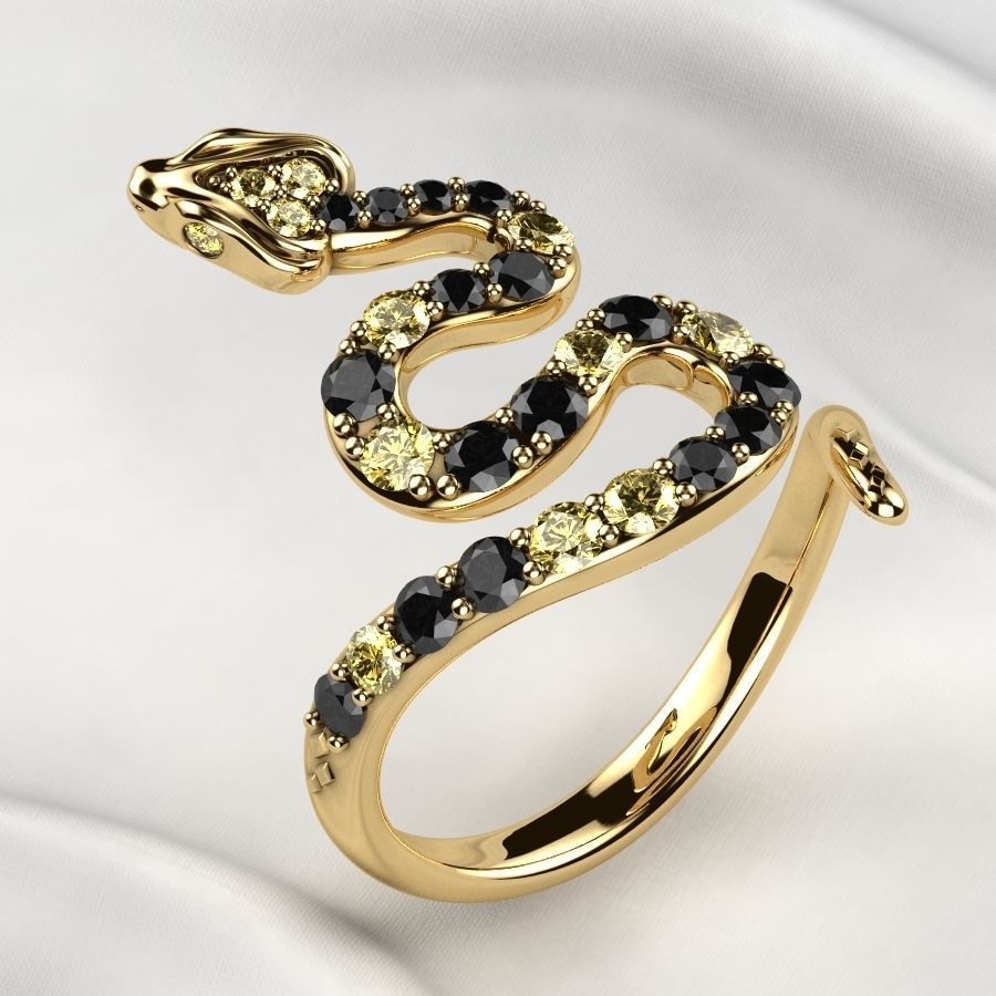 Emerald Gems Snake Open Gold Ring 3D print model_11
