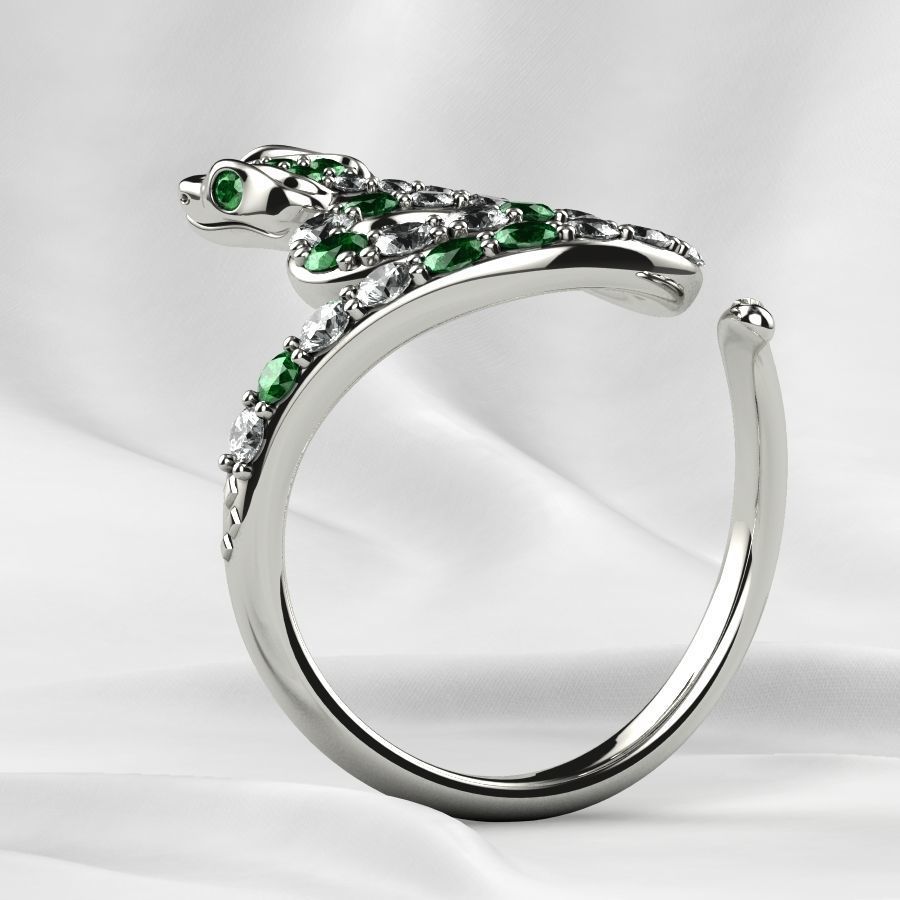 Emerald Gems Snake Open Gold Ring 3D print model_17