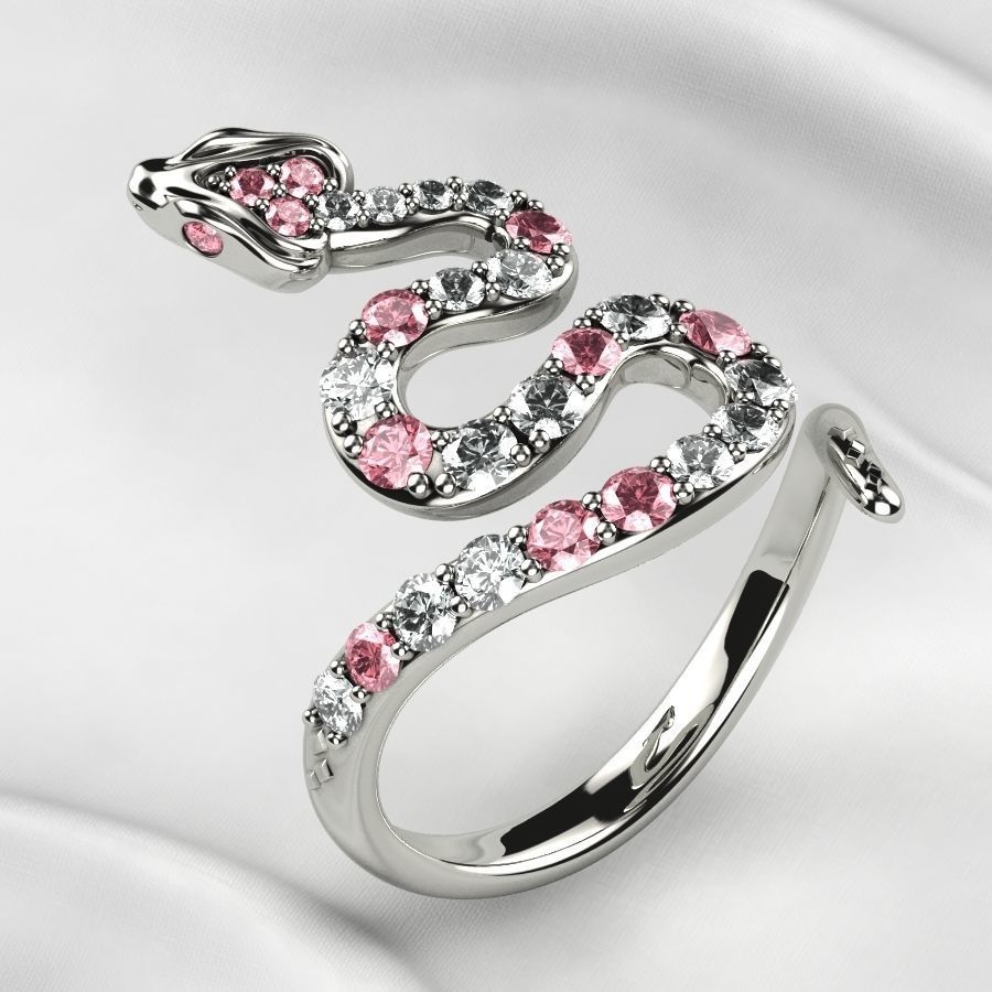 Emerald Gems Snake Open Gold Ring 3D print model_4