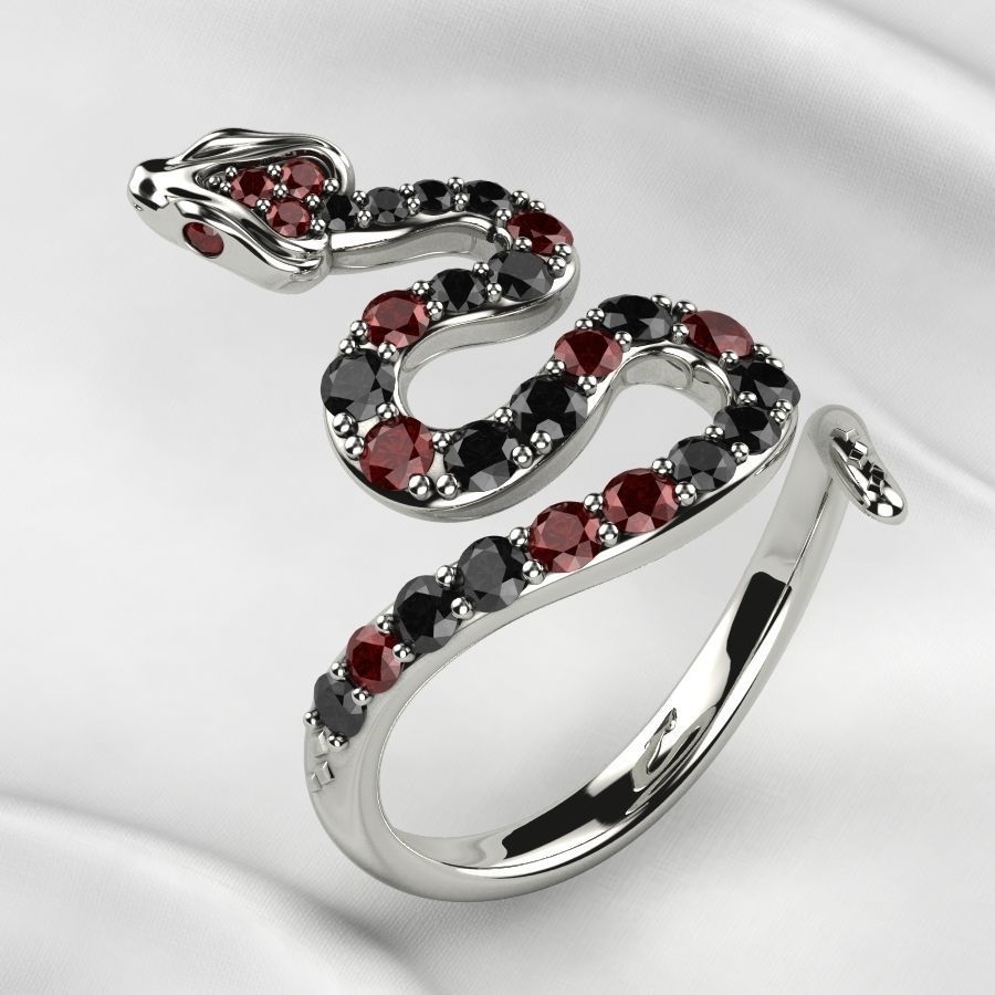 Emerald Gems Snake Open Gold Ring 3D print model_3