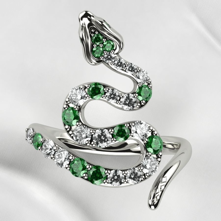 Emerald Gems Snake Open Gold Ring 3D print model_15