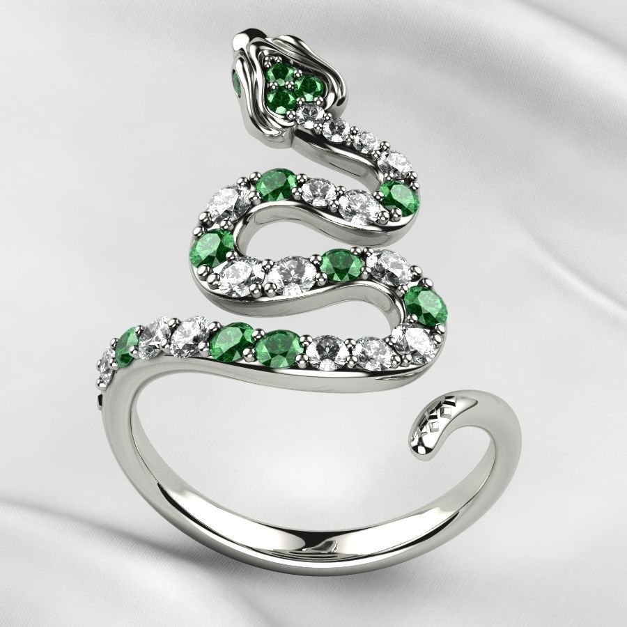 Emerald Gems Snake Open Gold Ring 3D print model_14