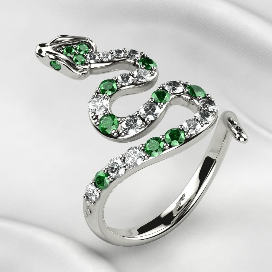 Emerald Gems Snake Open Gold Ring 3D print model_1