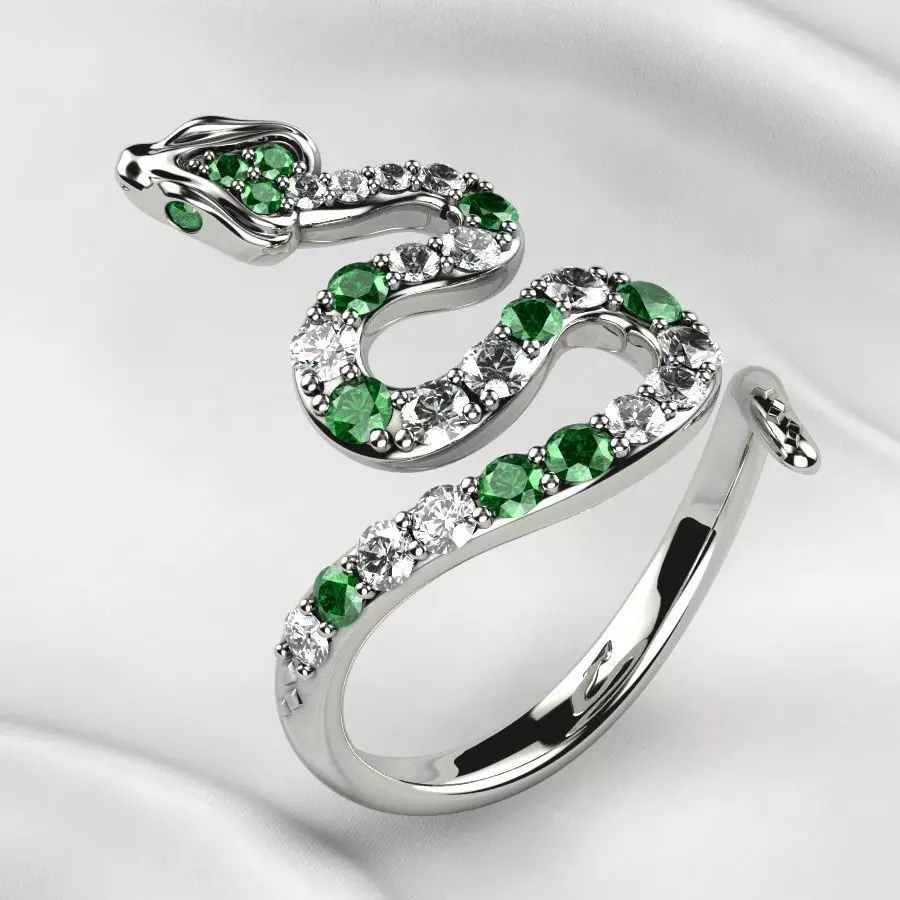 Emerald Gems Snake Open Gold Ring 3D print model_0