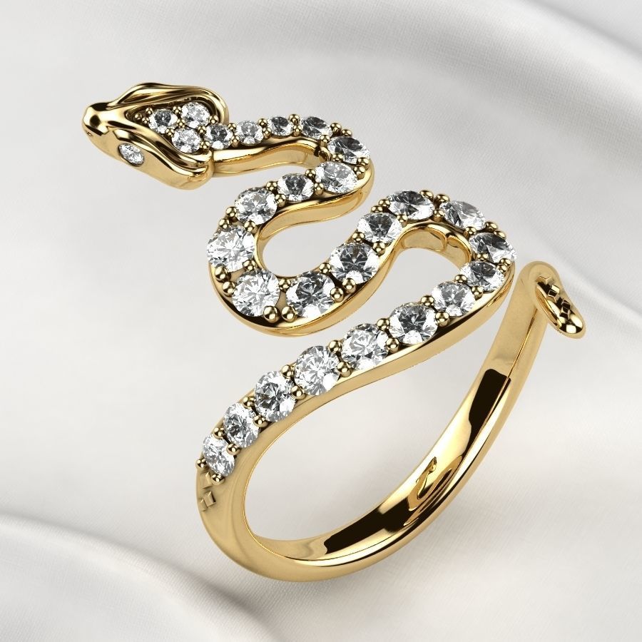 Emerald Gems Snake Open Gold Ring 3D print model_13