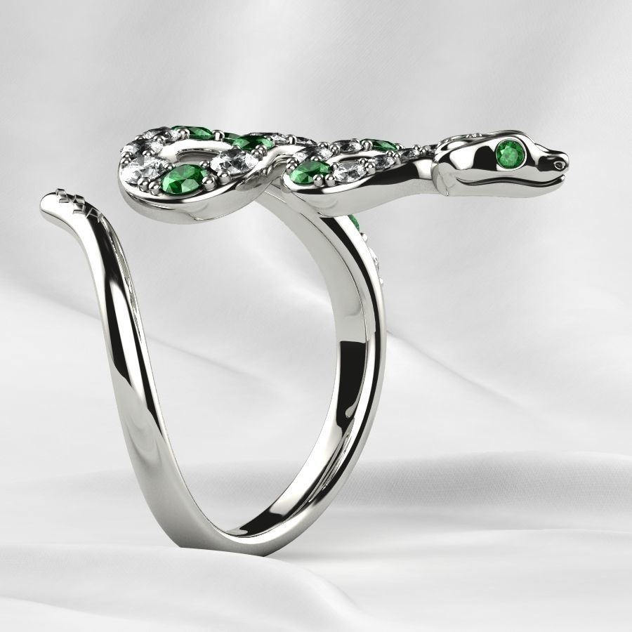 Emerald Gems Snake Open Gold Ring 3D print model_24