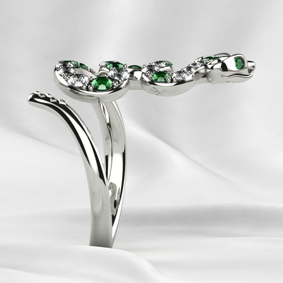 Emerald Gems Snake Open Gold Ring 3D print model_25