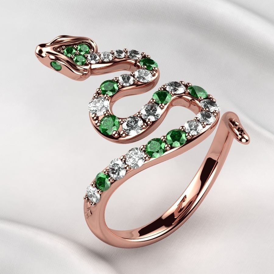 Emerald Gems Snake Open Gold Ring 3D print model_6