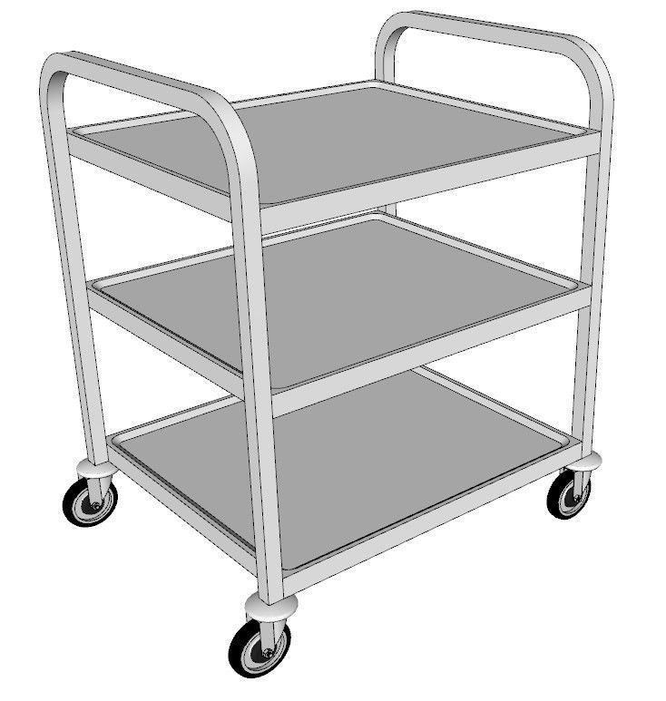 service trolley with three floors discounted top 3D model_1