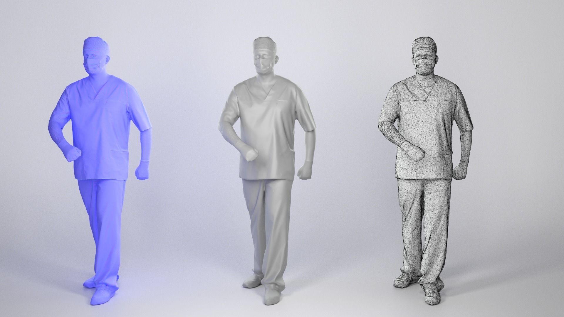 Surgical doctor with a mask walking 45 Low-poly 3D model_3