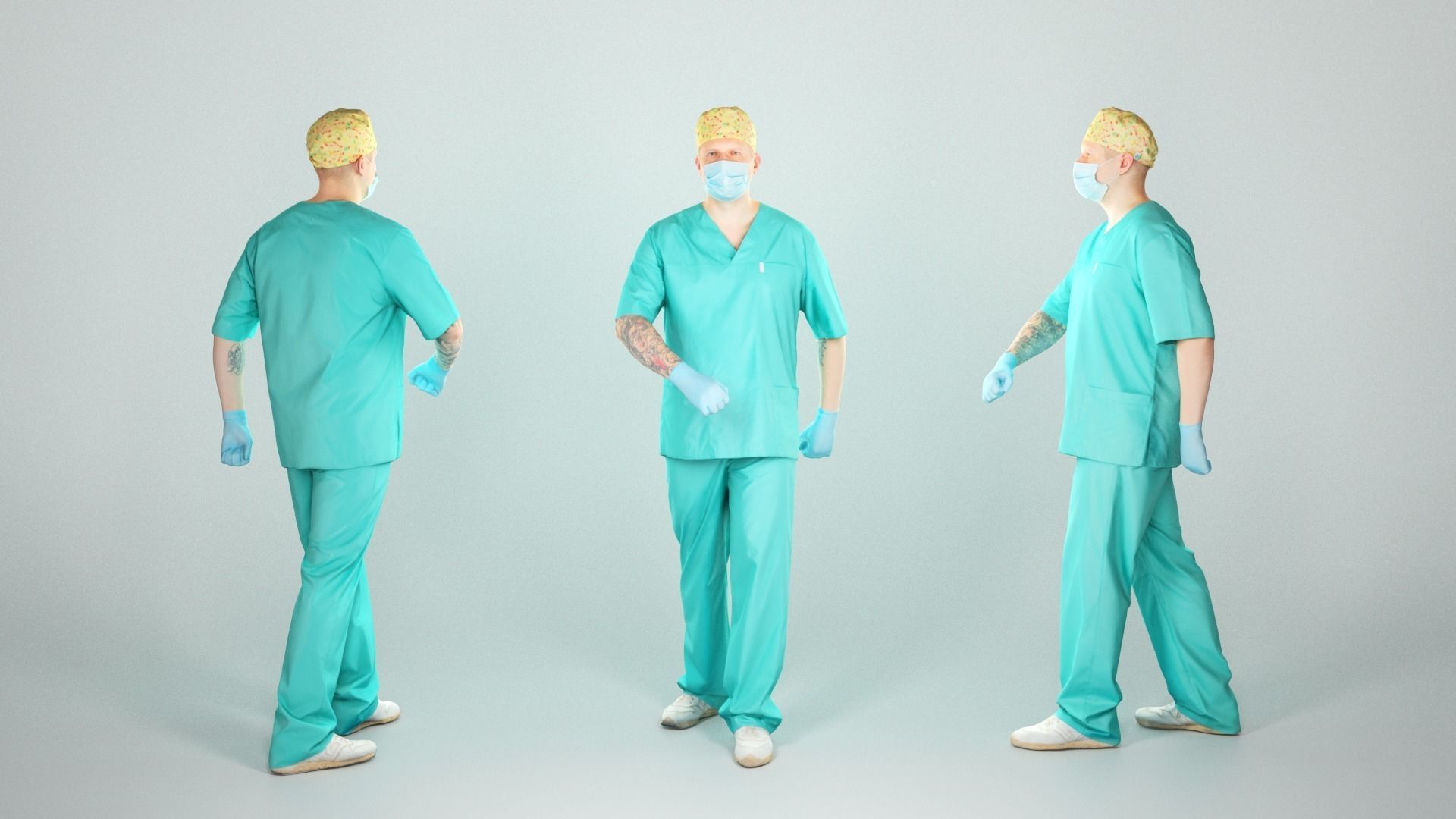 Surgical doctor with a mask walking 45 Low-poly 3D model_2