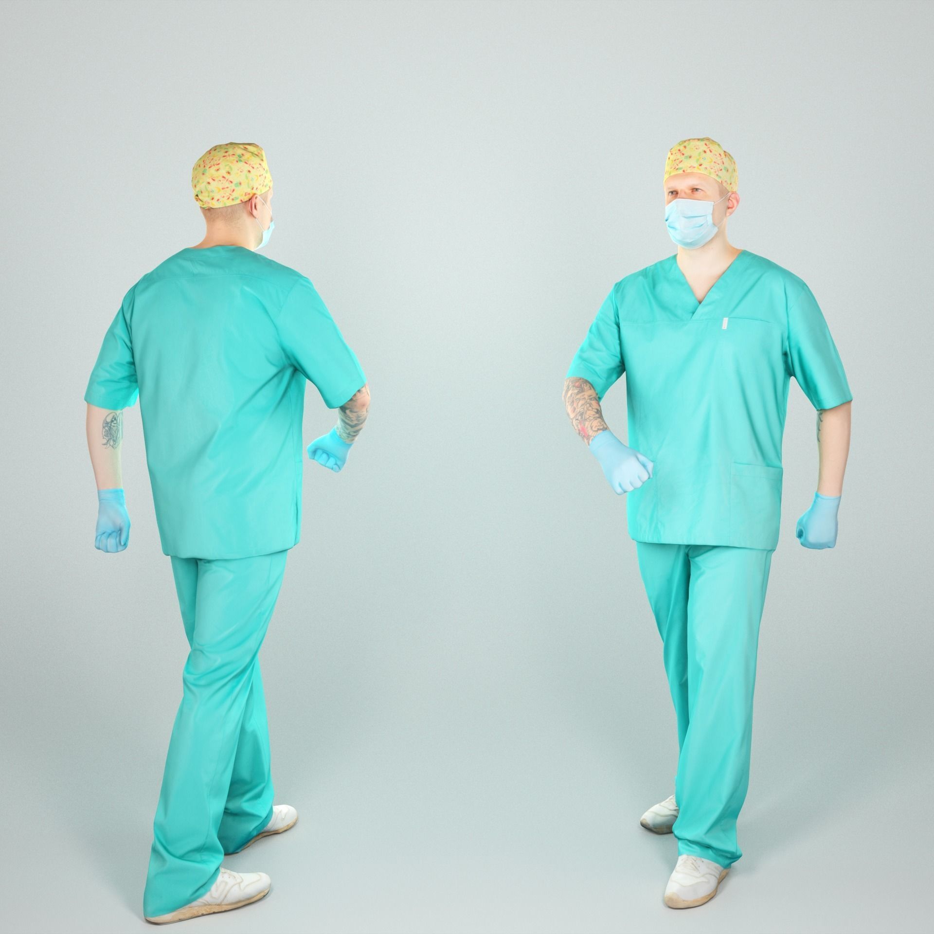 Surgical doctor with a mask walking 45 Low-poly 3D model_1