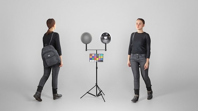 Young woman dressed in black with a backpack 111 Low-poly 3D model