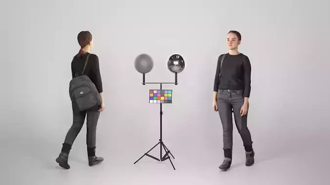 Young woman dressed in black with a backpack 111 Low-poly 3D model