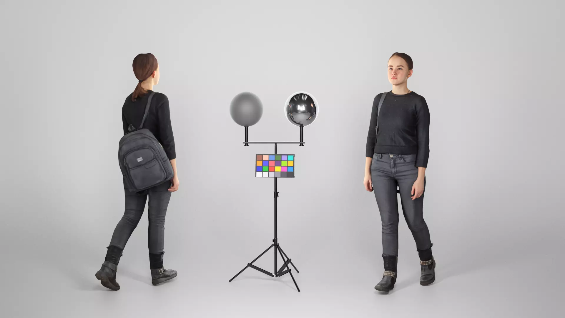 Young woman dressed in black with a backpack 111 Low-poly 3D model_0