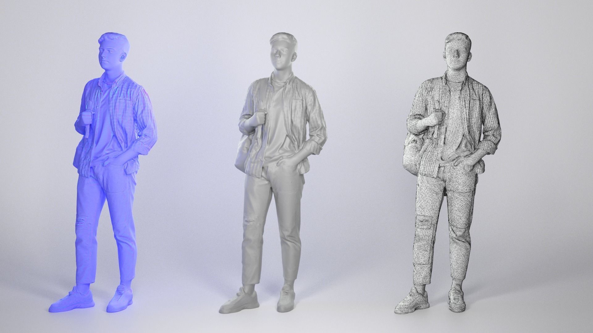 Handsome man in a plaid shirt with a backpack 46 Low-poly 3D model_3