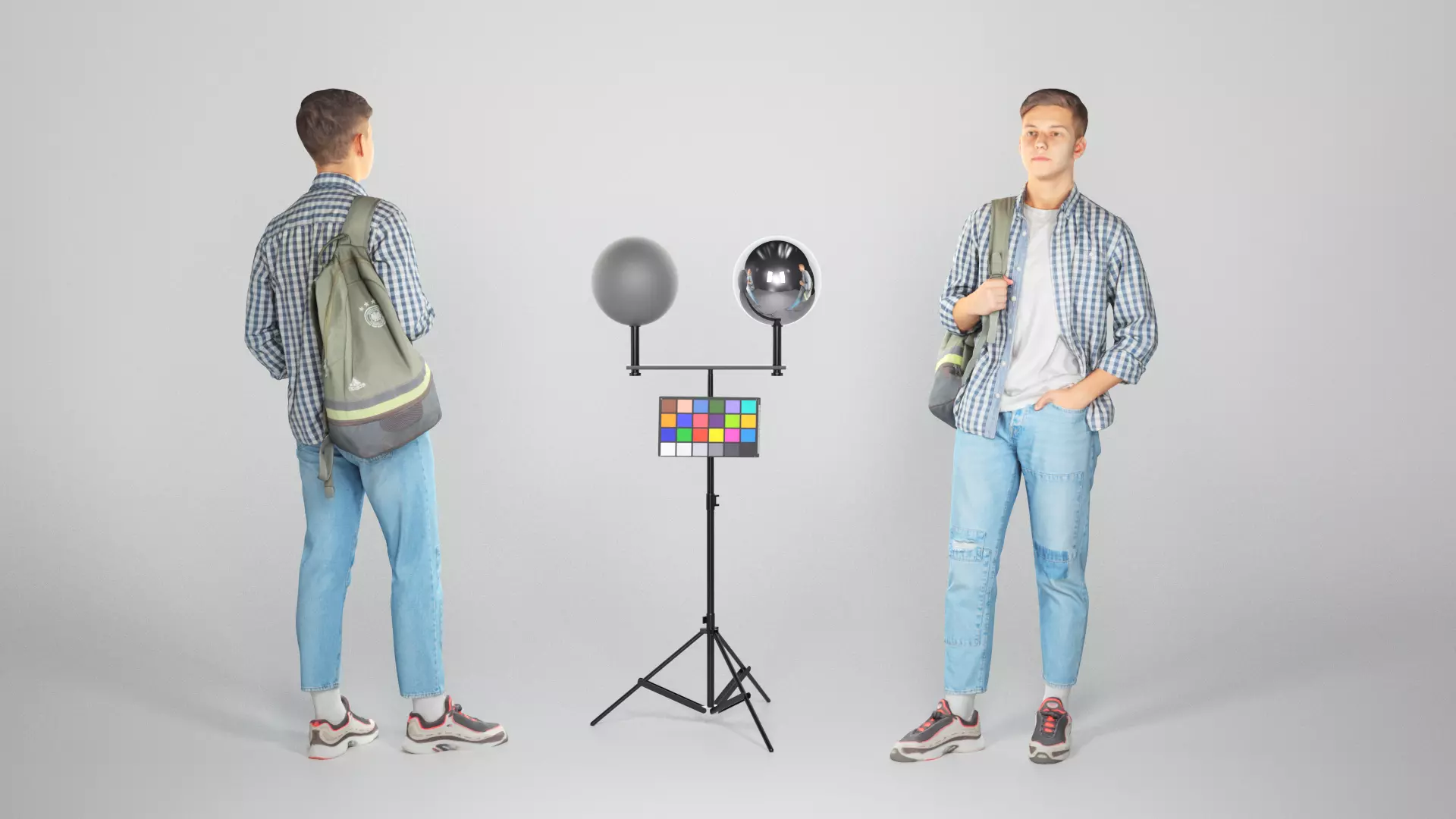 Handsome man in a plaid shirt with a backpack 46 Low-poly 3D model_0