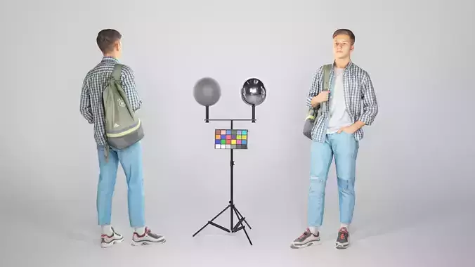 Handsome man in a plaid shirt with a backpack 46