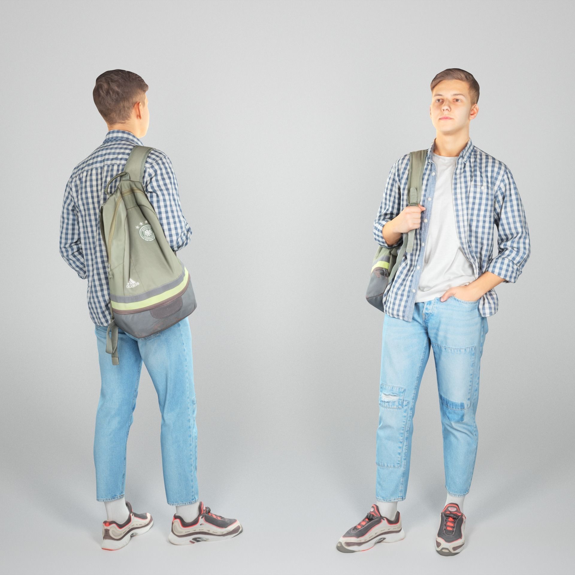 Handsome man in a plaid shirt with a backpack 46 Low-poly 3D model_1