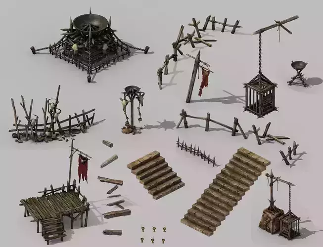 Dynasty Brazier - Stairs - Platform - Flagpoles - Caged