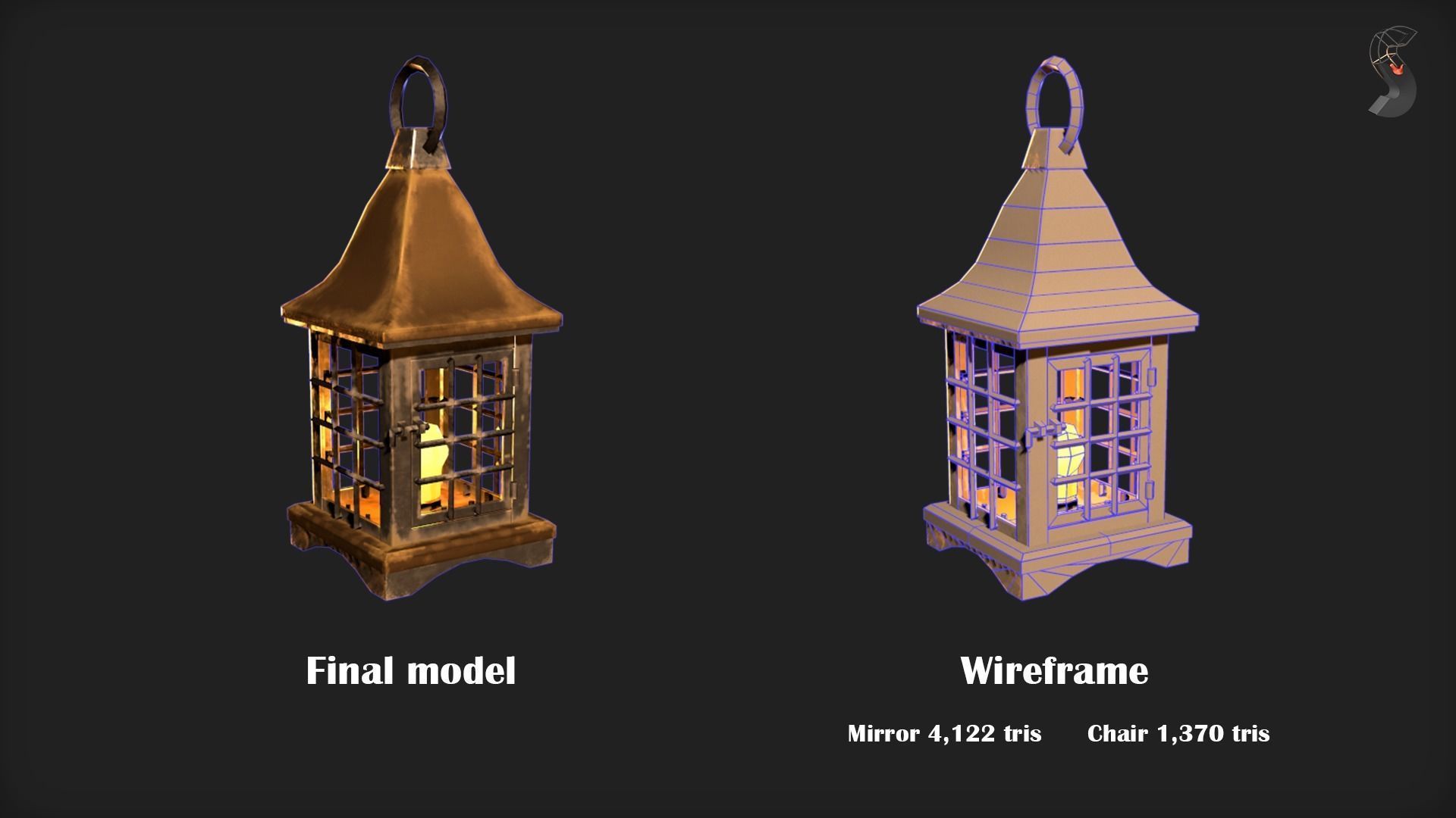 Old lamp Low-poly 3D model_1
