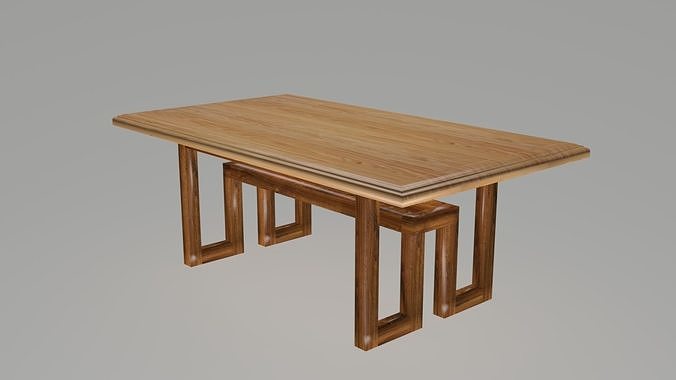 Modern wooden dining table Low-poly 3D model