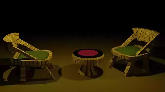 WOODEN CHAIRS WITH TINY TABLE Free low-poly 3D model