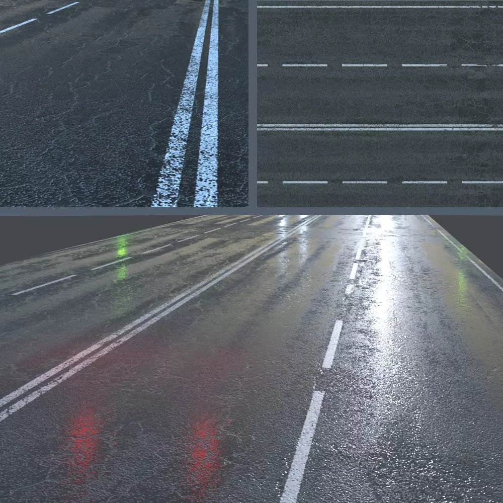 Wet asphalt Low-poly 3D model_0