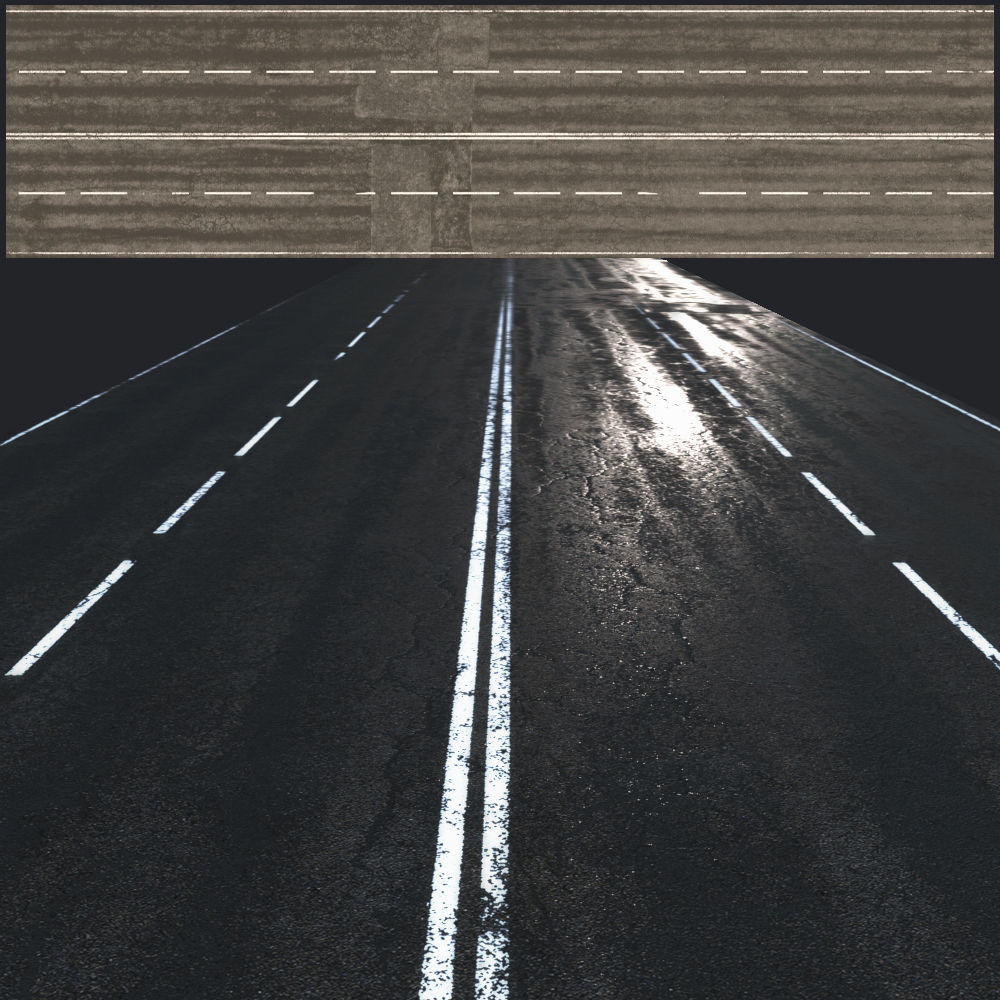 Wet asphalt Low-poly 3D model_1