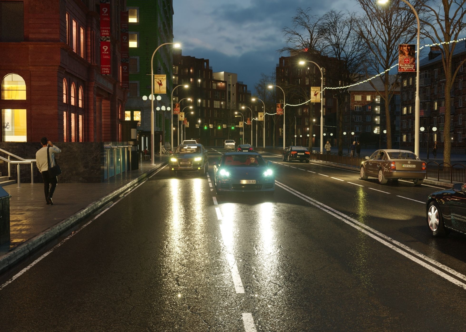 Wet asphalt Low-poly 3D model_3