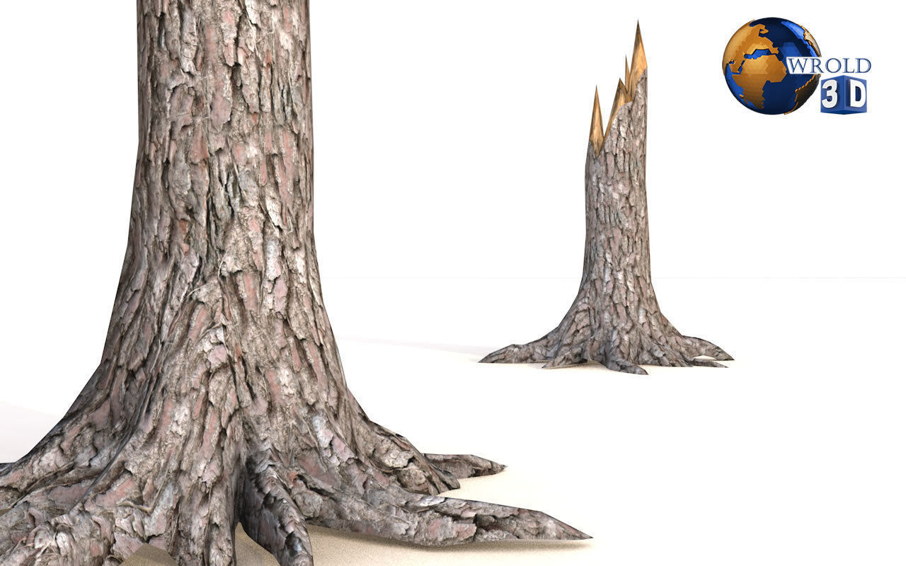 Lowpoly Broken Tree Branches Stump Collection Pack 3d Model Low-poly 3D model_2