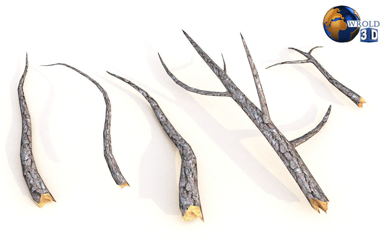 Lowpoly Broken Tree Branches Stump Collection Pack 3d Model Low-poly 3D model_3