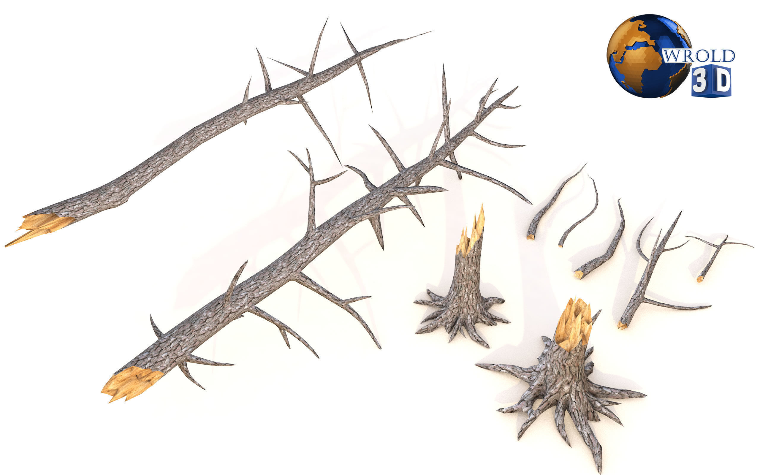 Lowpoly Broken Tree Branches Stump Collection Pack 3d Model Low-poly 3D model_7
