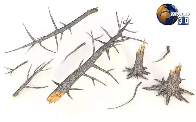 Lowpoly Broken Tree Branches Stump Collection Pack 3d Model