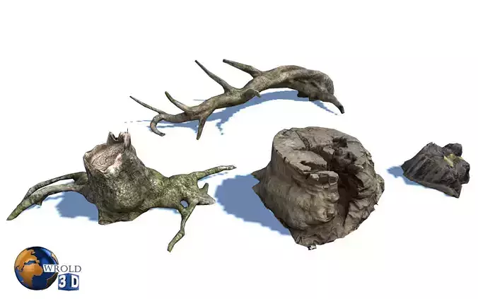 Lowpoly Dead Tree Stump Collection Pack 3D Model Low-poly 3D model