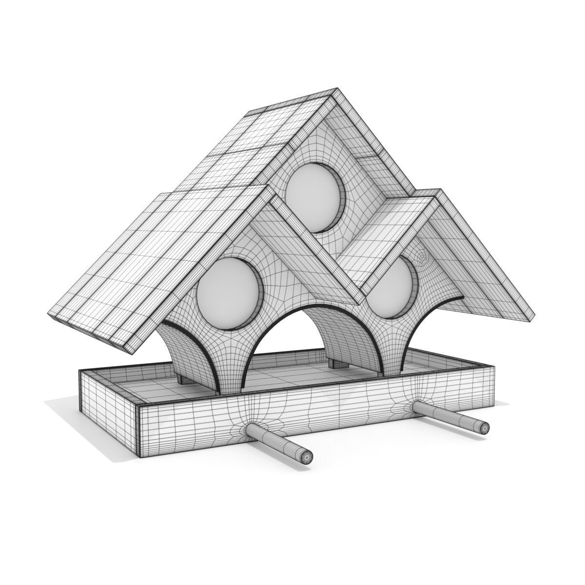 Wooden Bird Feeder - Triple A 3D model_4