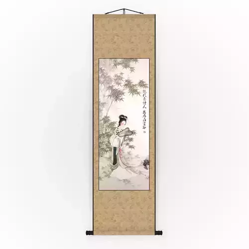 Chinese Hanging Scroll Brush Painting - Lady in Bamboo Grove