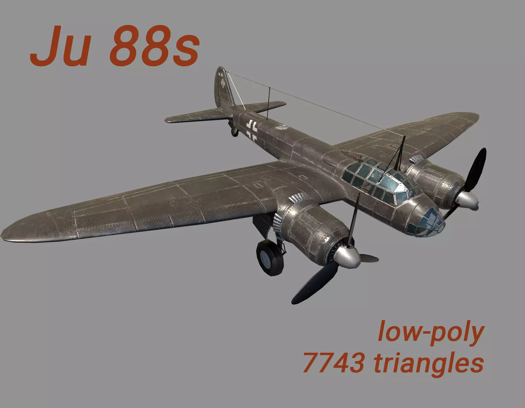 Ju 88 S PBR Low-poly 3D model_0