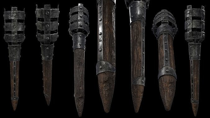 Medieval Torch Low-poly 3D model
