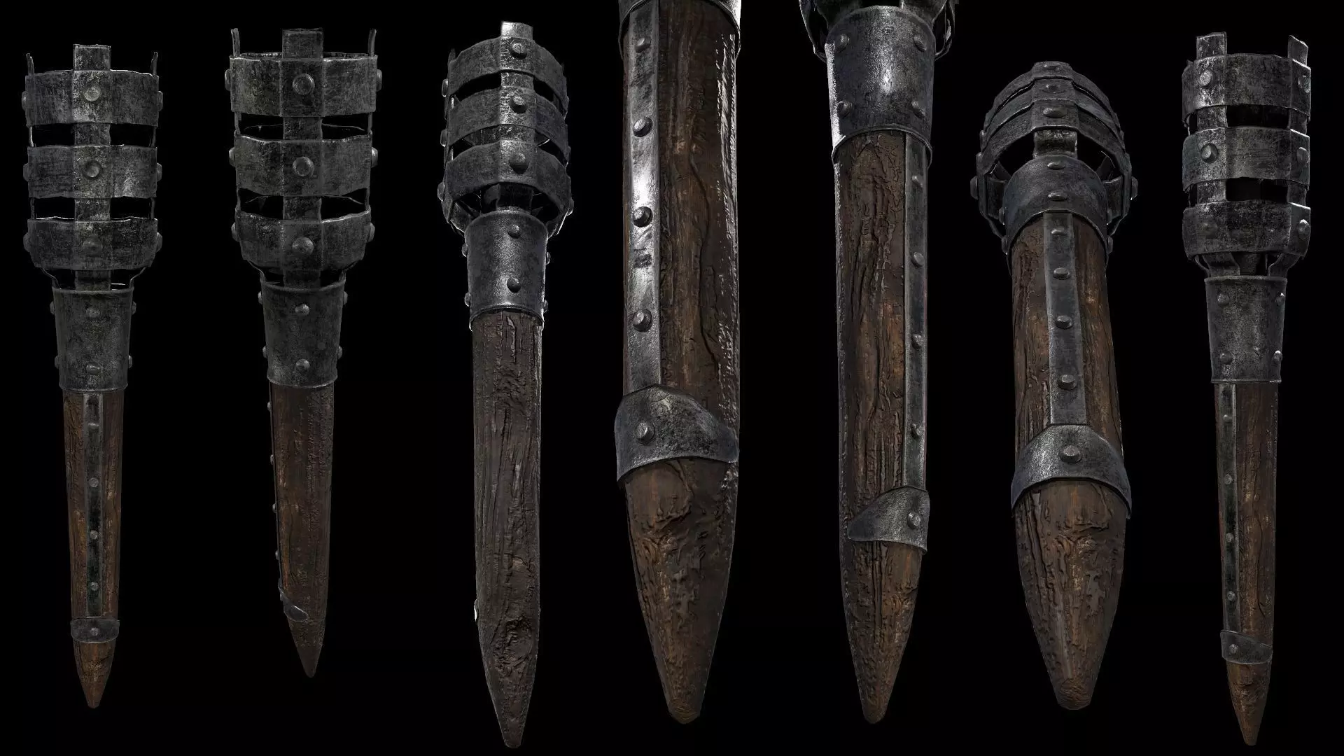 Medieval Torch Low-poly 3D model_0