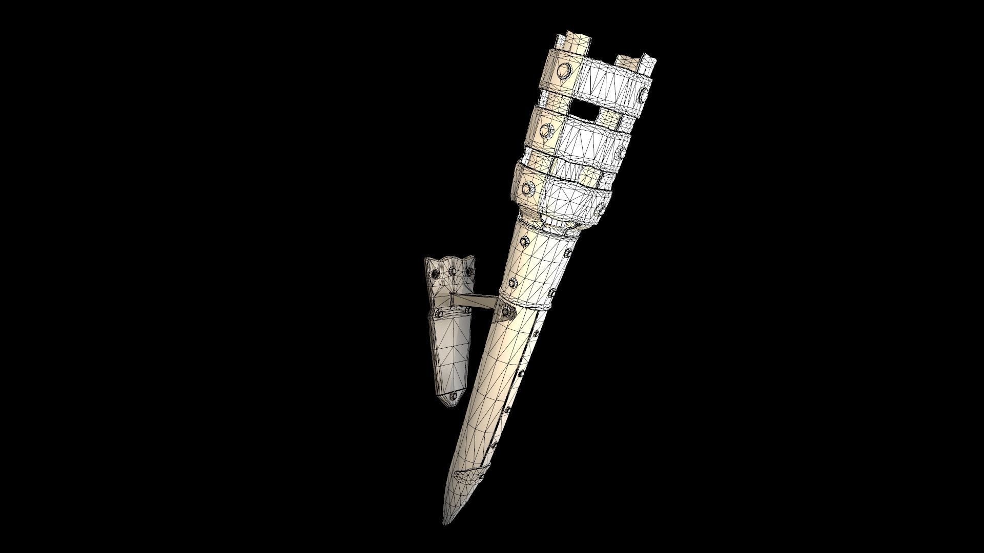 Medieval Torch Low-poly 3D model_3