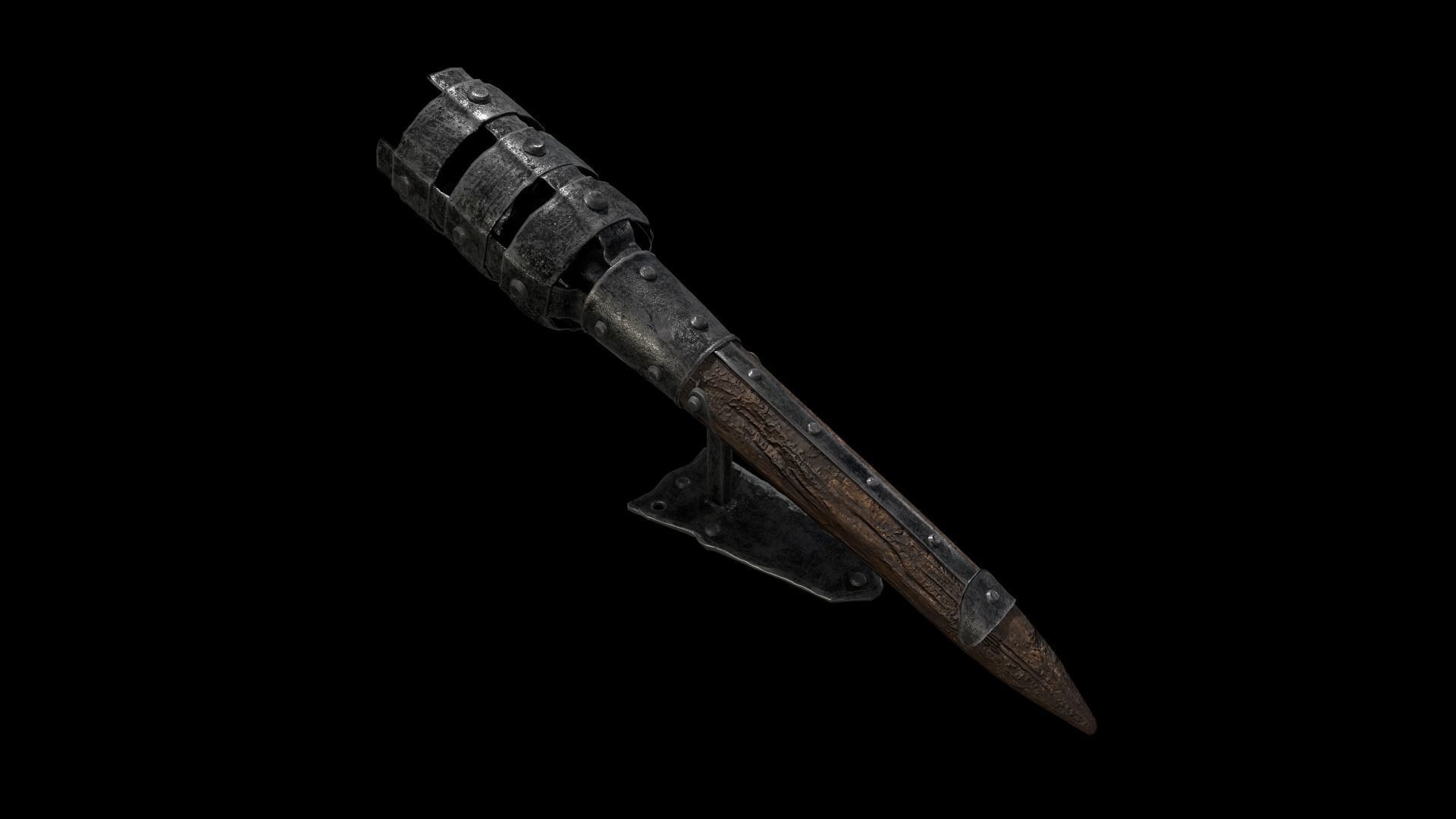 Medieval Torch Low-poly 3D model_2