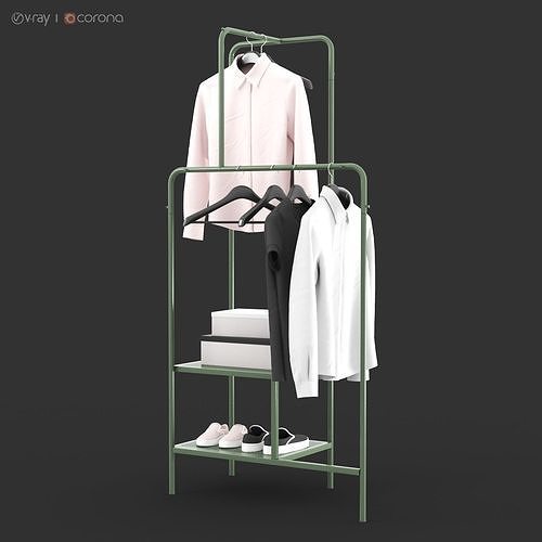 NIKKEBY Clothes rack gray-green and red colors 3D model