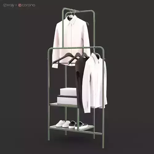 NIKKEBY Clothes rack gray-green and red colors 3D model