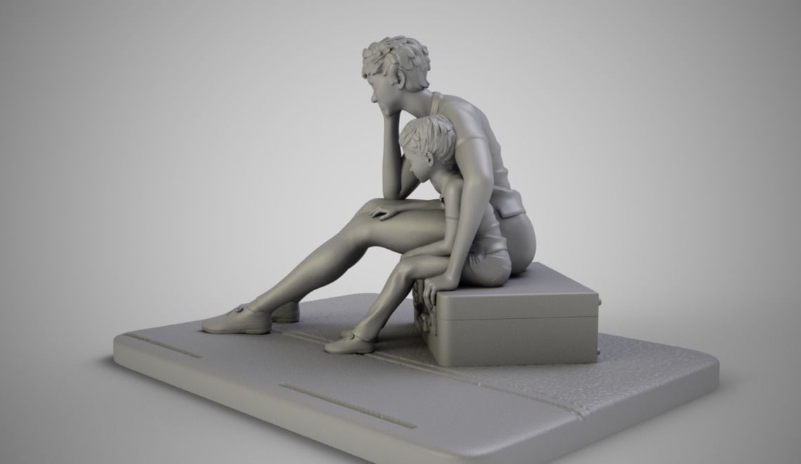 Mother and Her Child Stay on the Road 3D print model_1