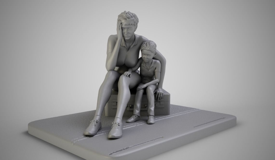 Mother and Her Child Stay on the Road 3D print model_3