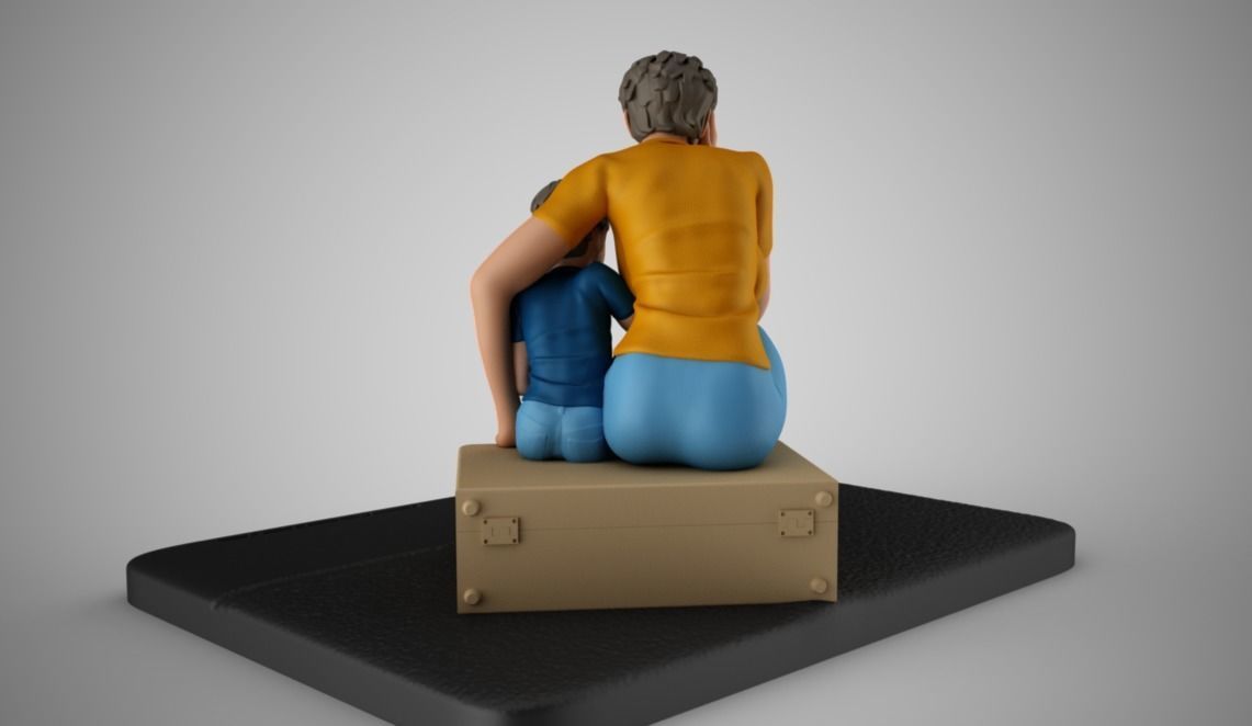 Mother and Her Child Stay on the Road 3D print model_8