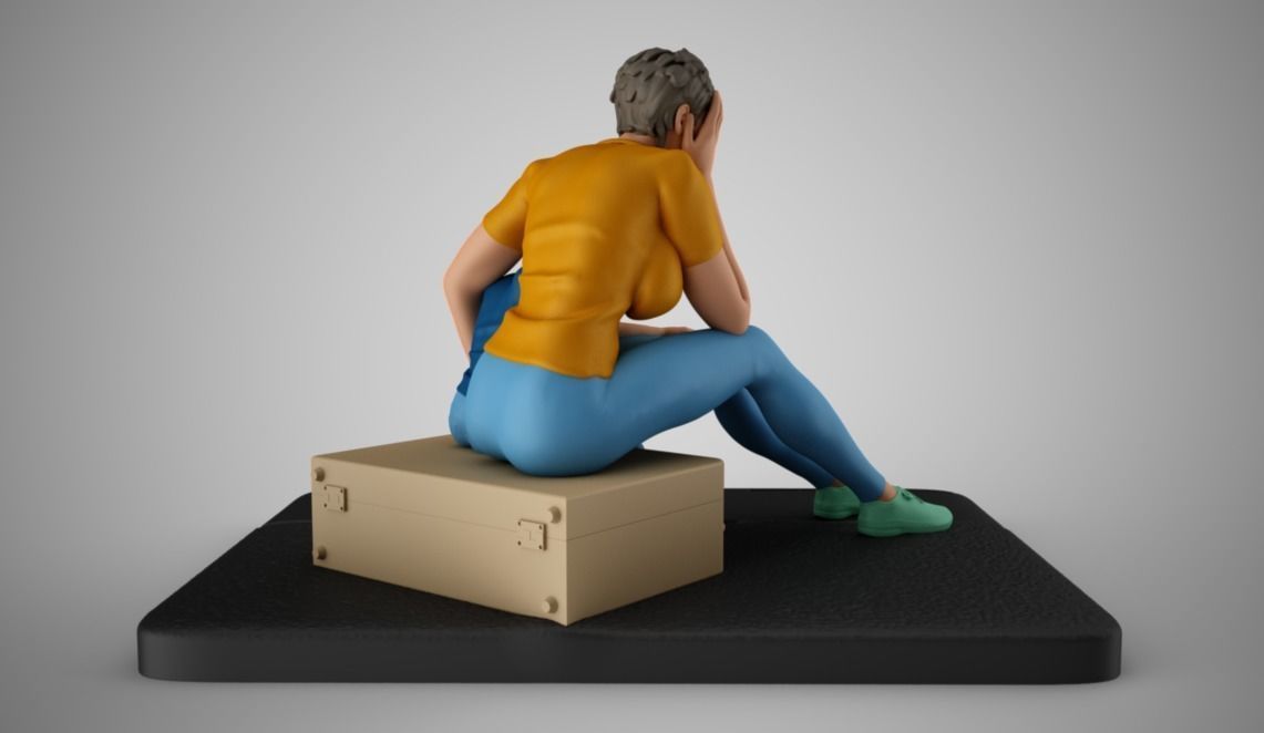 Mother and Her Child Stay on the Road 3D print model_7